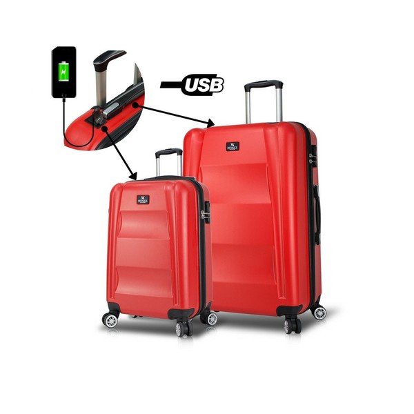 LASSO Cabin & Large 2 piros görgős bőrönd USB csatlakozóval - My Valice-image-1