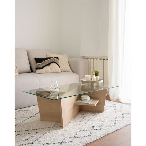 Natúr színű dohányzóasztal üveg asztallappal 60x110 cm Balwind – Kave Home-image-1