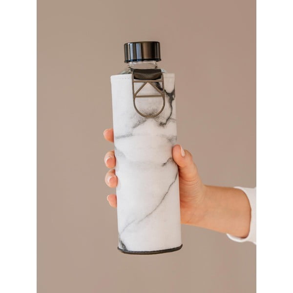 Fehér-fekete ivópalack boroszilikát üvegből, műbőr tartóval 750 ml Mismatch Stone - Equa-image-1