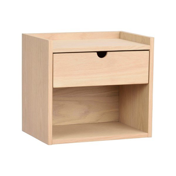 Natúr színű tölgyfa függő-polcokkal éjjeliszekrény Hillmond – Rowico-image-2