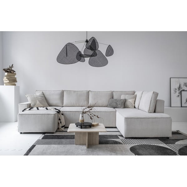 Fehér kordbársony kinyitható sarokkanapé (jobb oldali-U alakú) Brave Dave – Miuform-image-1