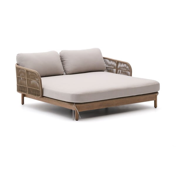 Krémszínű-natúr színű kétszemélyes tömörfa kerti napozóágy Catalina – Kave Home