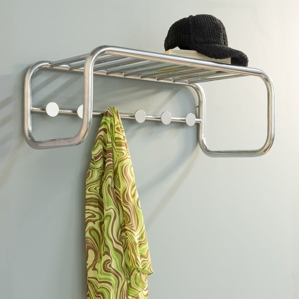 Ezüstszínű fém fali fogas polccal 72 cm Retro – Spinder Design-image-1