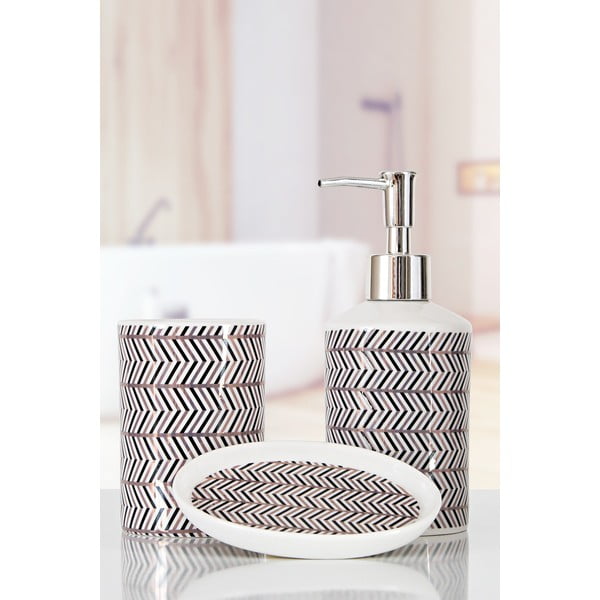 Fekete-fehér poligyanta fürdőszobai kiegészítő szett Lidya – Mioli Decor-image-1