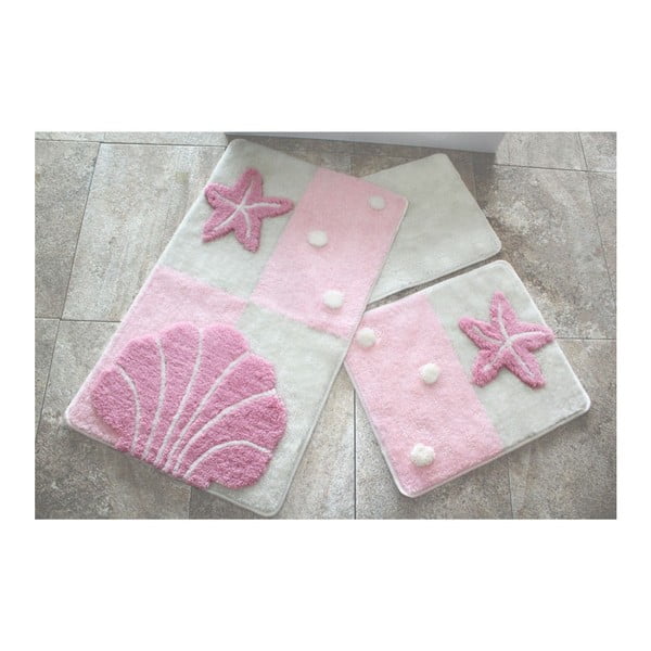 Knit Knot 3 db-os világos rózsaszín fürdőszobai kilépő szett tengeri motívummal