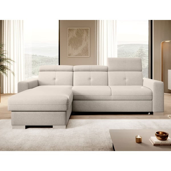 Bézs kinyitható-tárolóhelyes sarokkanapé (bal oldali-heverő résszel) Fresia – ELTAP-image-1