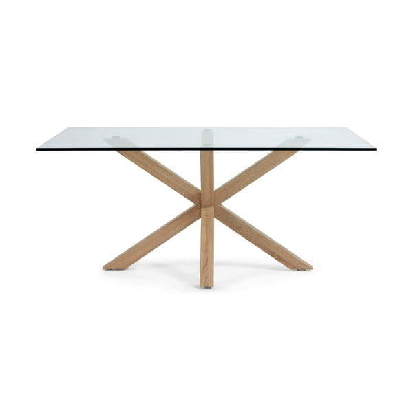 Üveg étkezőasztal természetes talpazattal, 160 x 90 cm - Kave Home-image-2