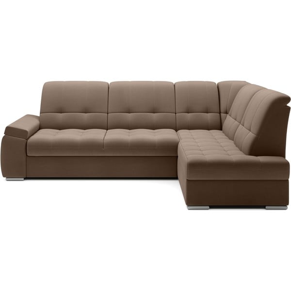 Barna bársony kinyitható-tárolóhelyes sarokkanapé (jobb oldali-L alakú) Sado – ELTAP