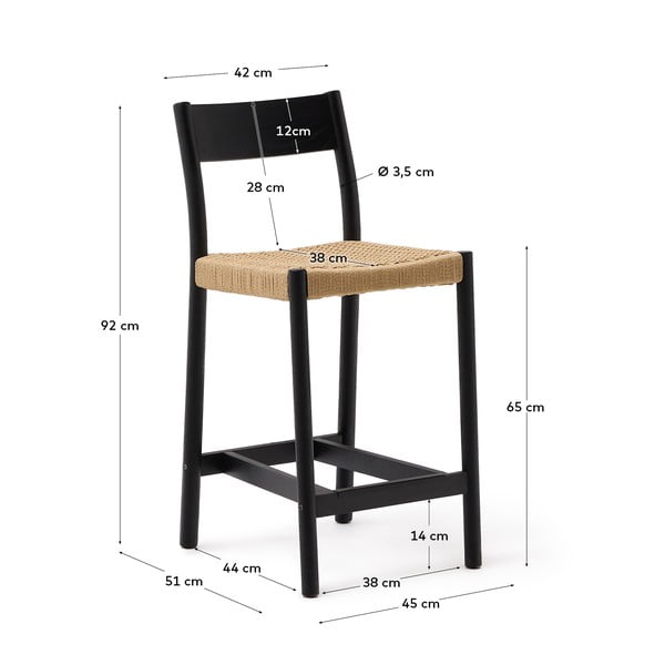 Fekete-natúr színű tölgyfa bárszék (ülésmagasság 65 cm) Yalia – Kave Home-image-3