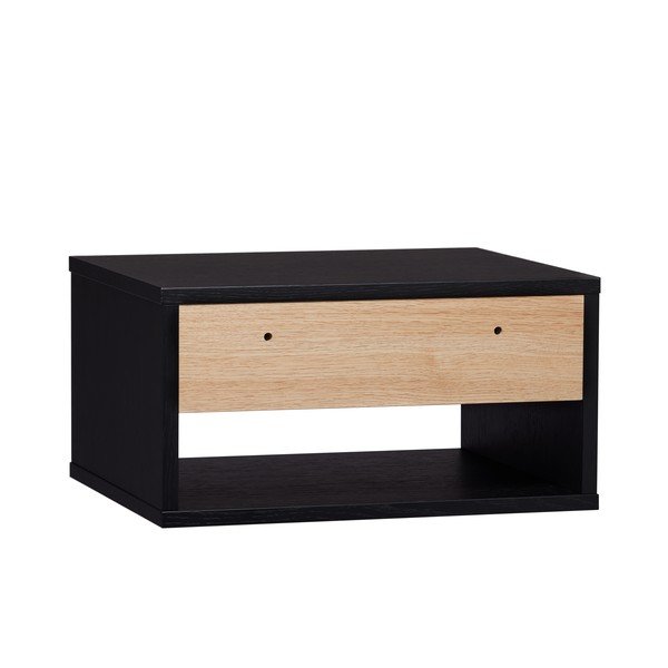 Fekete-natúr színű függő éjjeliszekrény tölgyfa dekorral Stripe – Woodman-image-2