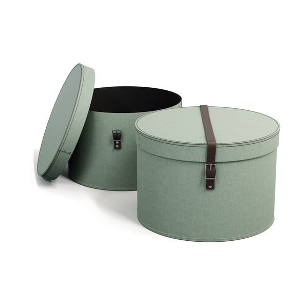 Kékeszöld fedeles karton tárolódoboz szett 2 db-os ø 37,5x25,5 cm Rut Canvas Paper Laminate – Bigso-image-3