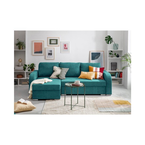 Louise türkiz kinyitható sarokkanapé ágyneműtartóval, bal oldali - Melart-image-2