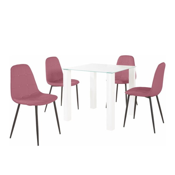 Dante étkezőasztal és 4 részes rózsaszín szék szett, asztallap hossza 80 cm - Støraa