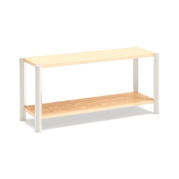 Krémszínű-világos natúr színű polcos állvány tölgyfa dekorral 126x59x43 cm Bona – Teulat-image-2