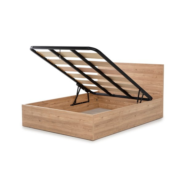 Natúr színű franciaágy tárolóhellyel, ágyráccsal 160x200 cm Kronos – Marckeric-image-4