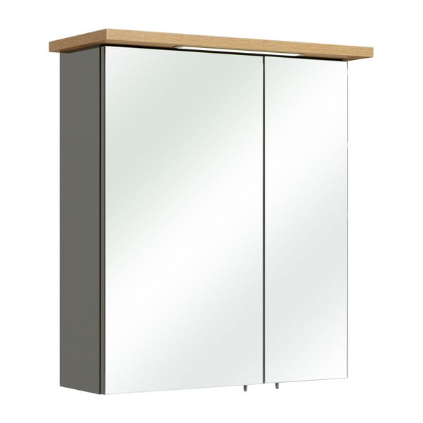 Szürke-natúr színű fürdőszoba szekrény tölgyfa dekorral 60x72 cm Quickset 924 – Pelipal