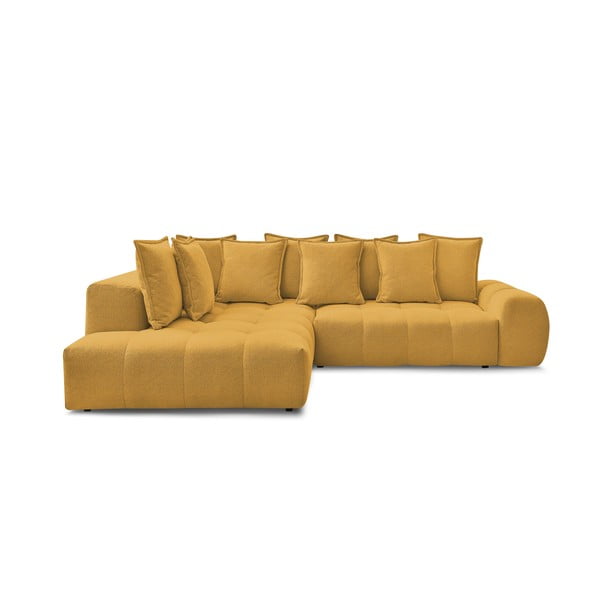 Mustársárga zsenília kinyitható-tárolóhelyes sarokkanapé (bal oldali-L alakú) Everest – Bobochic Paris