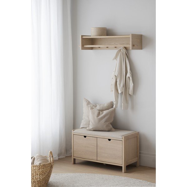 Natúr színű tölgyfa fali fogas polccal Hillmond – Rowico-image-1