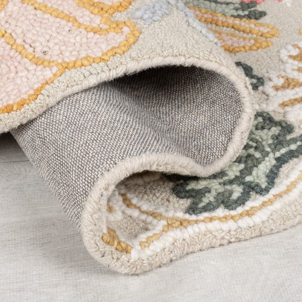 Világos rózsaszín kézi szövésű gyapjú futószőnyeg 60x230 cm Daphne Shaped Floral – Flair Rugs-image-3