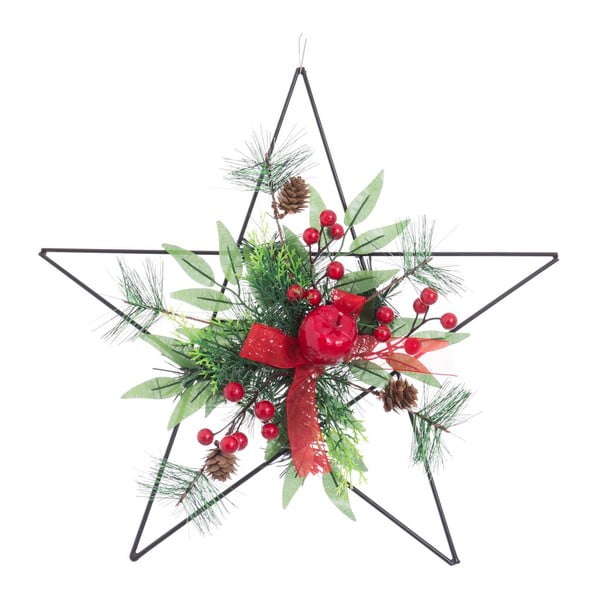 Karácsonyi csillag alakú függő dekoráció piros részletekkel - Unimasa