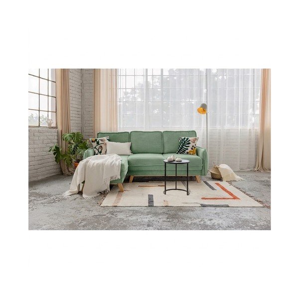 Világoszöld kordbársony kinyitható sarokkanapé (variálható) Tori – Bonami Selection-image-1