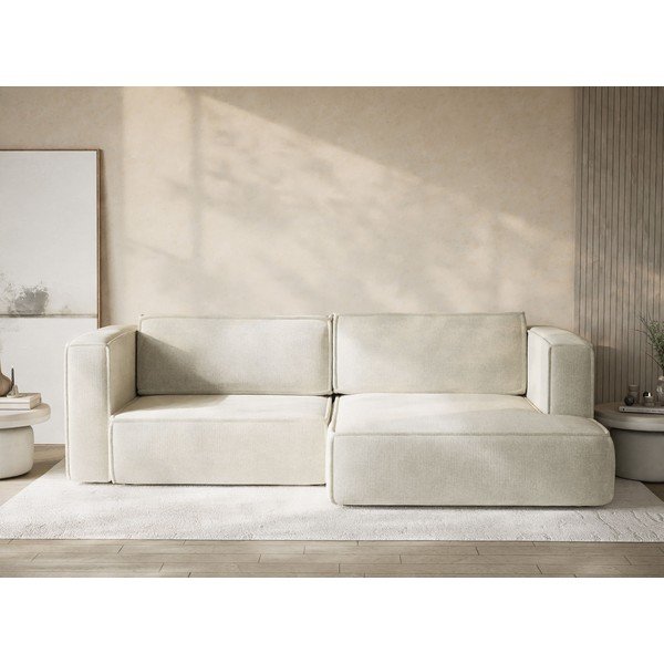 Krémszínű zsenília kinyitható-tárolóhelyes sarokkanapé (jobb oldali-heverő résszel) Velto – Maison de Rêve-image-1