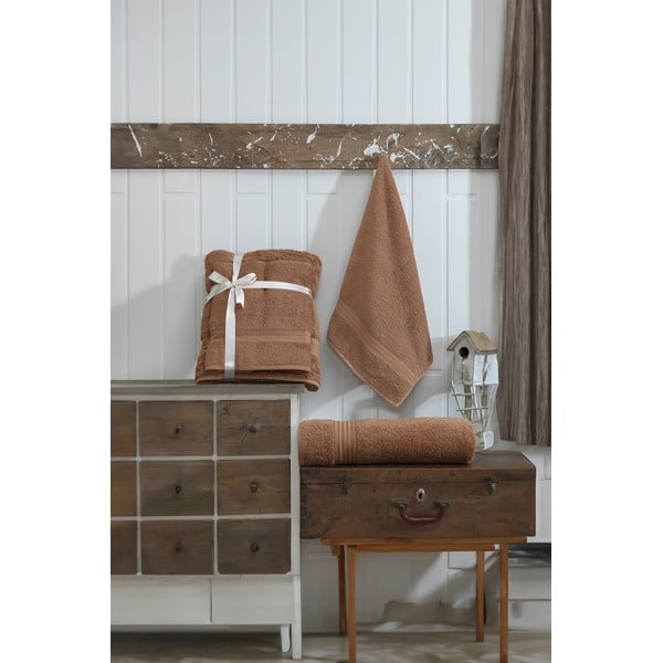 Barna frottír pamut törölköző és fürdőlepedő készlet 2 db-os – Foutastic-image-2