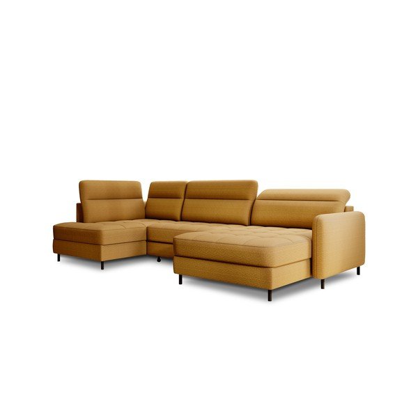Sárga bársony kinyitható-tárolóhelyes sarokkanapé (bal oldali-U alakú) Berrto – ELTAP-image-2