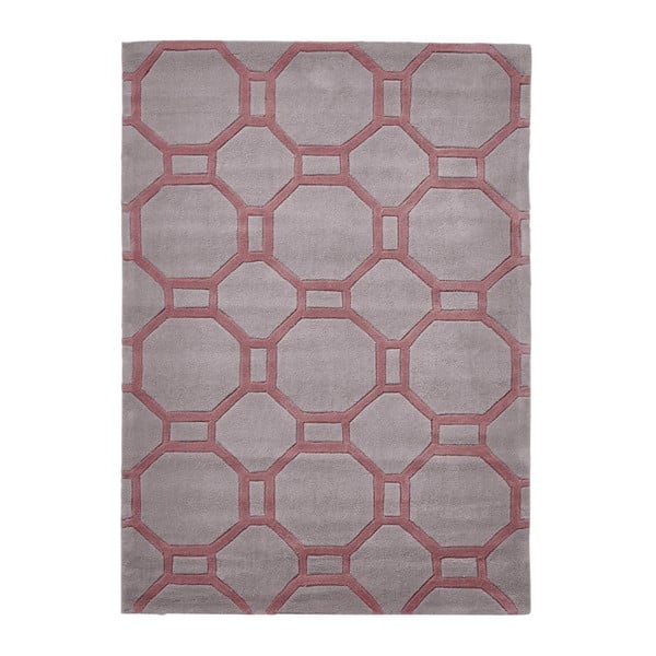 Hong Kong Tile Grey & Rose szürke-rózsaszín kézzel tűzött szőnyeg, 150 x 230 cm - Think Rugs