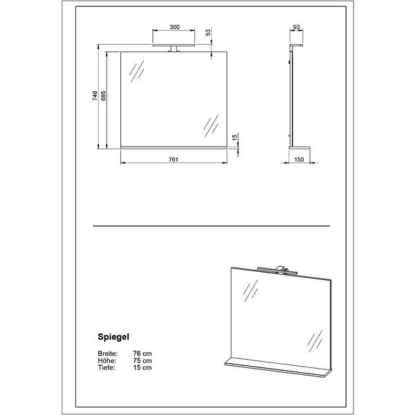 Fali tükör világítással-polccal 76x75 cm – Germania-image-3