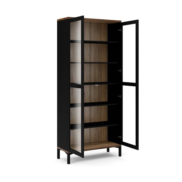 Fekete-natúr színű tálalószekrény diófa dekorral 89x203x36 cm Roomers – Tvilum-image-2