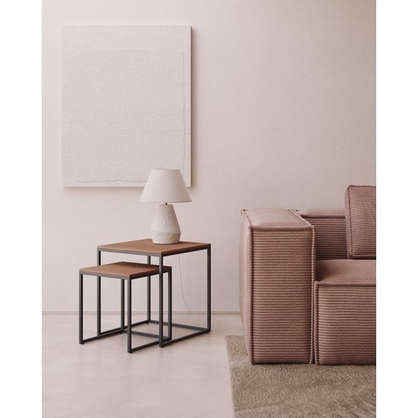 Tárolóasztal szett diófa dekoros asztallappal, 2 db-os  45x45 cm Yoana – Kave Home-image-1