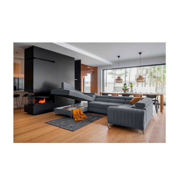 Kék kinyitható-tárolóhelyes sarokkanapé (bal oldali-U alakú) Louis – ELTAP-image-2