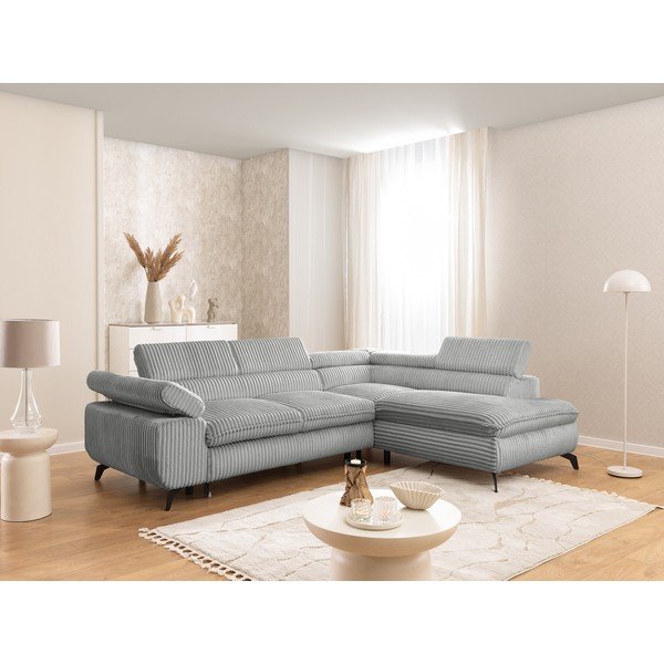 Világosszürke kordbársony sarokkanapé (jobb oldali-L alakú) Marbeya  – Ropez-image-1