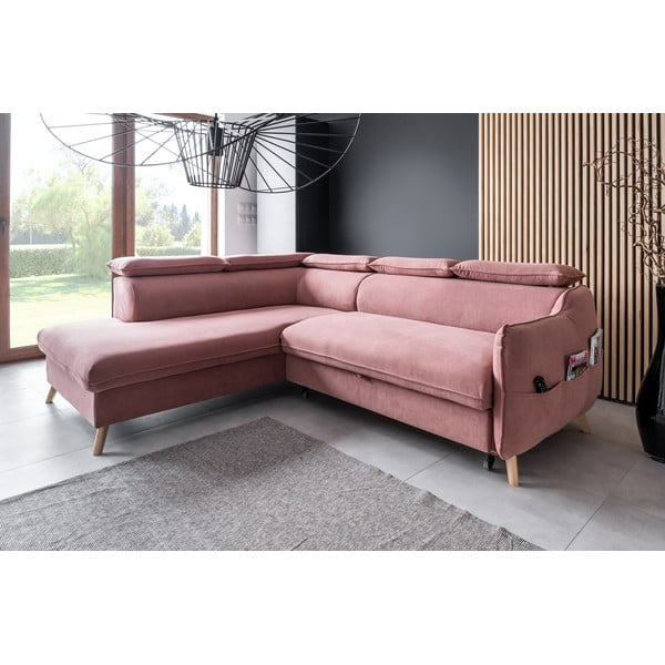 Világos rózsaszín bársony kinyitható sarokkanapé (bal oldali) Sweet Harmony – Miuform-image-3