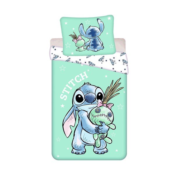 Mentazöld egyszemélyes pamut gyerek ágyneműhuzat 140x200 cm Lilo & Stitch "Buddies" – Jerry Fabrics