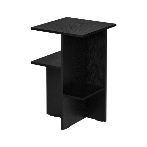 Fekete éjjeliszekrény tölgyfa dekorral Atik – noo.ma