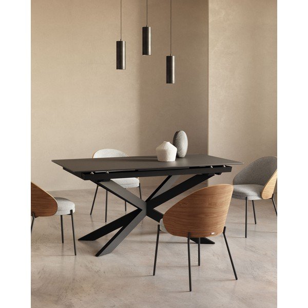 Fekete bővíthető étkezőasztal üveg asztallappal 90x210 cm Atminda – Kave Home-image-1