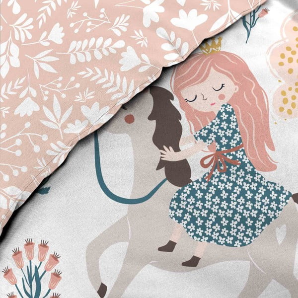 Fehér-rózsaszín egyszemélyes pamut gyerek ágyneműhuzat 140x200 cm Lilibelle – douceur d'intérieur-image-1