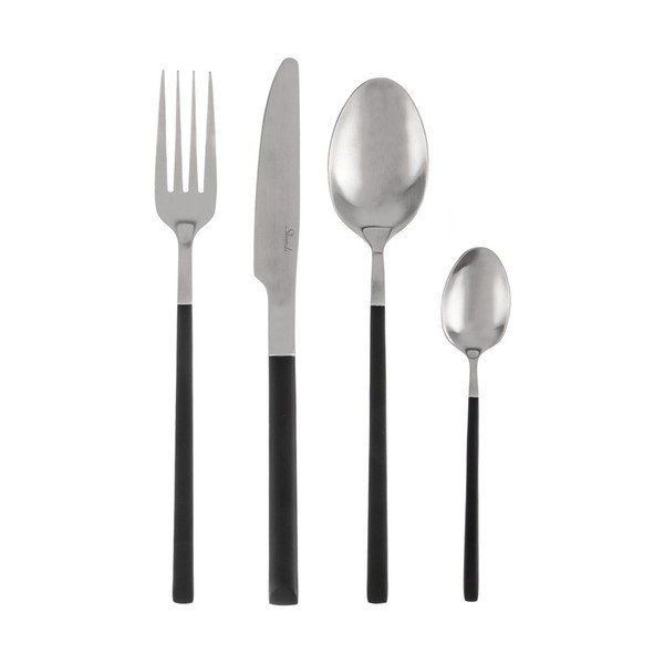 Fekete-ezüstszínű rozsdamentes acél evőeszköz készlet 24 db-os Skandi – Orion