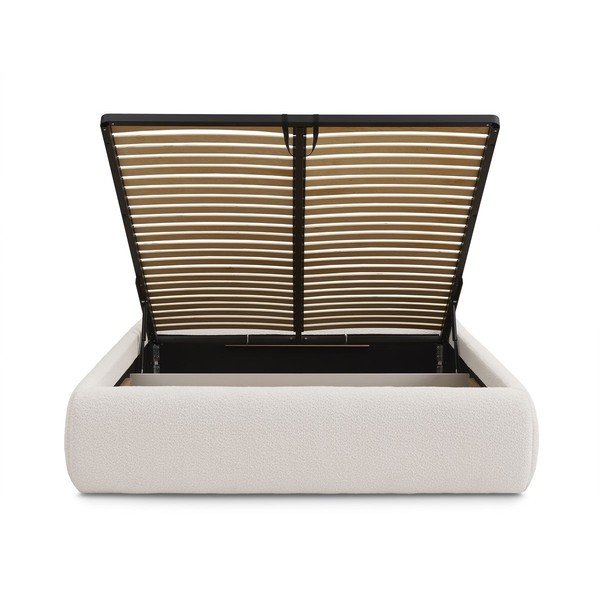 Fehér kárpitozott ágyneműtartós franciaágy ágyráccsal, ágytámla nélkül 160x200 cm Inera – Bobochic Paris-image-4