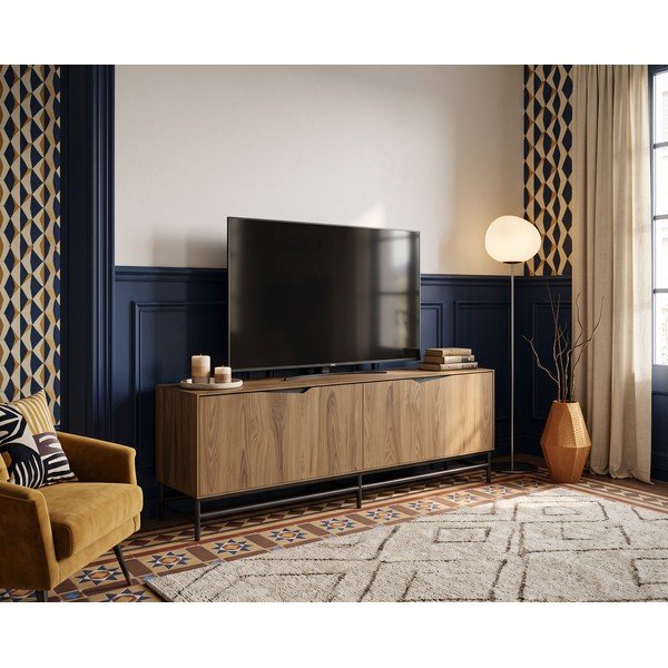 Fekete-natúr színű TV-állvány tölgyfa dekorral 150x61x35 cm Aiden – Marckeric-image-1