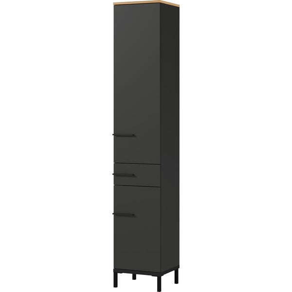 Sötétszürke magas fürdőszoba szekrény tölgyfa dekorral 34x34 cm Yonkers - Germania-image-2