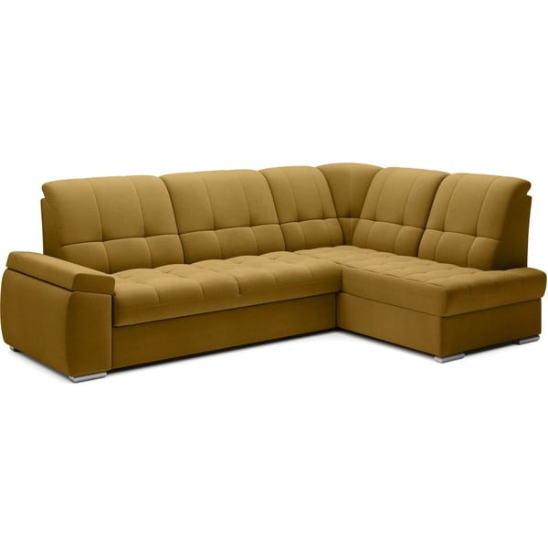 Sárga bársony kinyitható-tárolóhelyes sarokkanapé (jobb oldali-L alakú) Sado – ELTAP-image-2