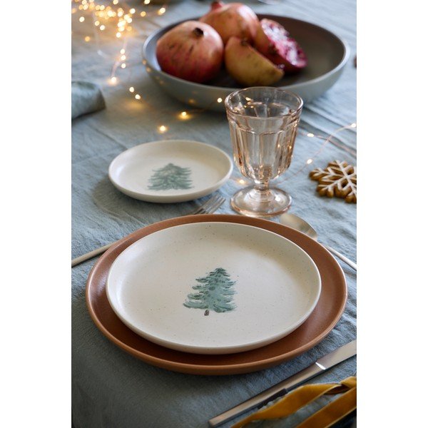 Krémszínű desszertes kőedény tányér készlet 4 db-os karácsonyi mintával ø 22 cm Pacifica Christmas Tree – Casafina-image-3