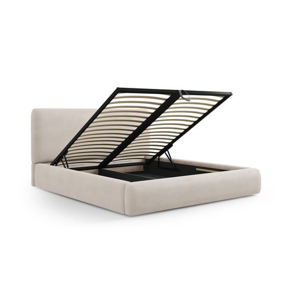 Bézs kárpitozott ágyneműtartós franciaágy ágyráccsal 180x200 cm Colonel – Cosmopolitan Design-image-2