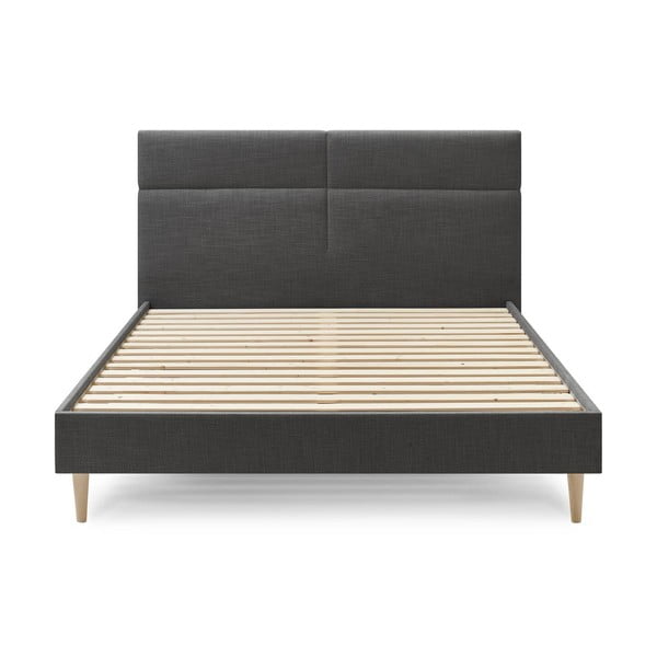 Fekete kárpitozott franciaágy ágyráccsal 180x200 cm Elyna – Bobochic Paris-image-1