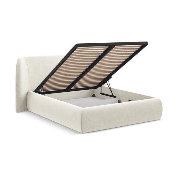 Krémszínű kárpitozott ágyneműtartós franciaágy ágyráccsal 180x200 cm Hauke – Makamii-image-2