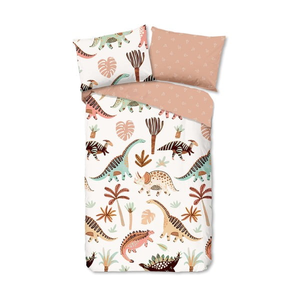 Barna-bézs egyszemélyes pamut gyerek ágyneműhuzat 140x200 cm Dino – Good Morning