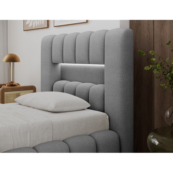 Szürke kárpitozott ágyneműtartós egyszemélyes ágy ágyráccsal 90x200 cm Lamica – ELTAP-image-2